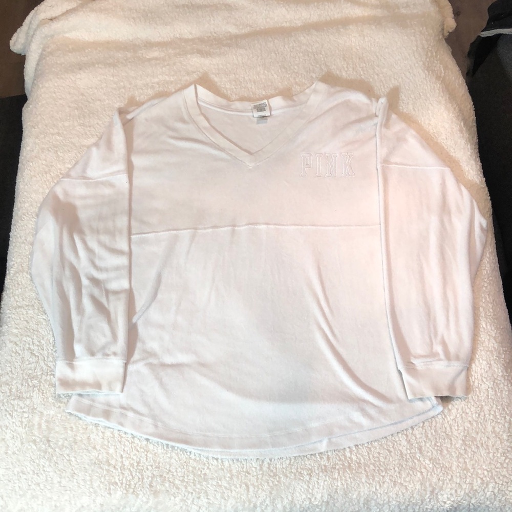PINK Victoria's Secret Women White Long Sleeve Shirt